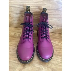Dr. Martens Smooth Pink Fuchsia 1460 Boots Womens Size 9  Yellow Stitching